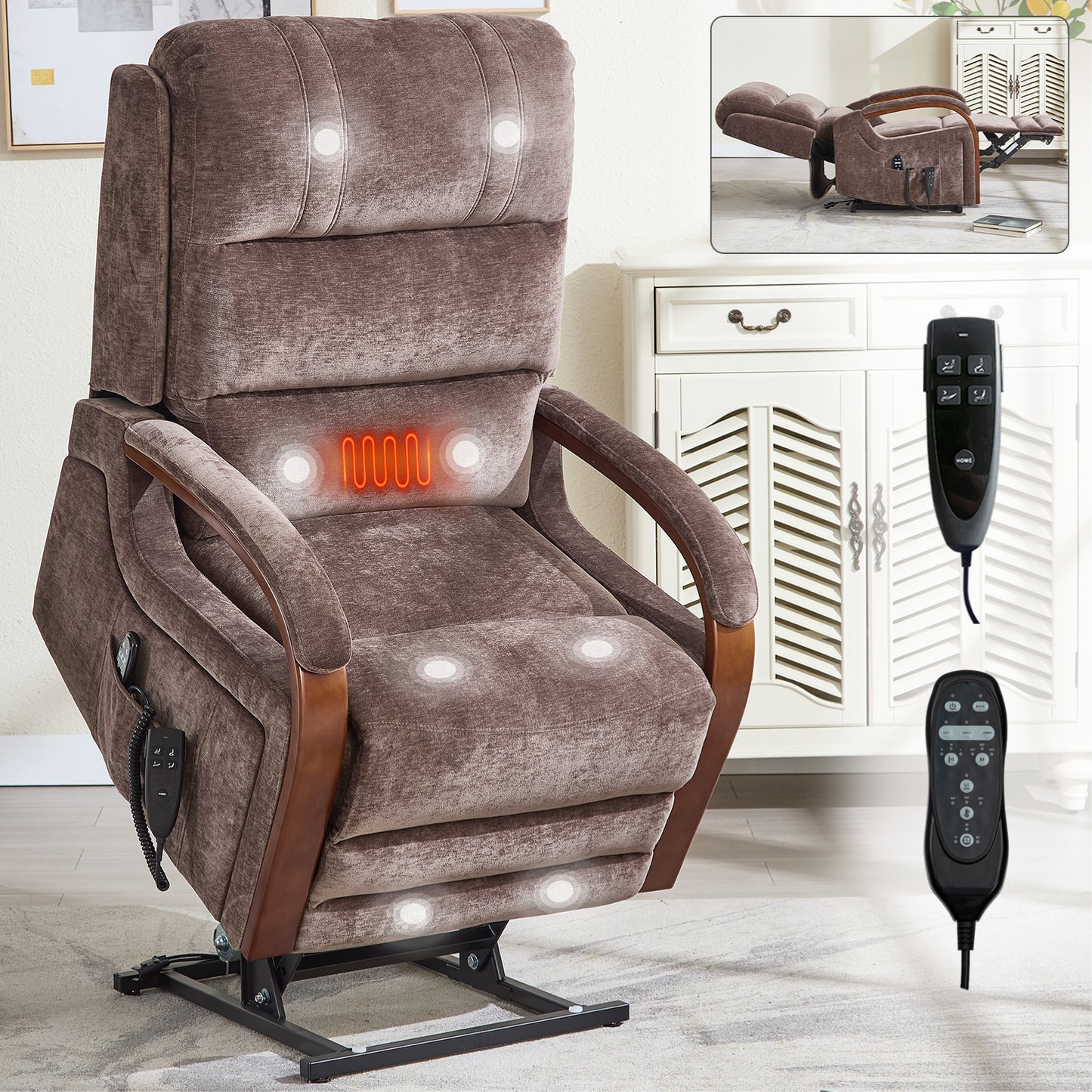 The Wyoming Collection - Power Brown Chenille Lift Recliner Chair