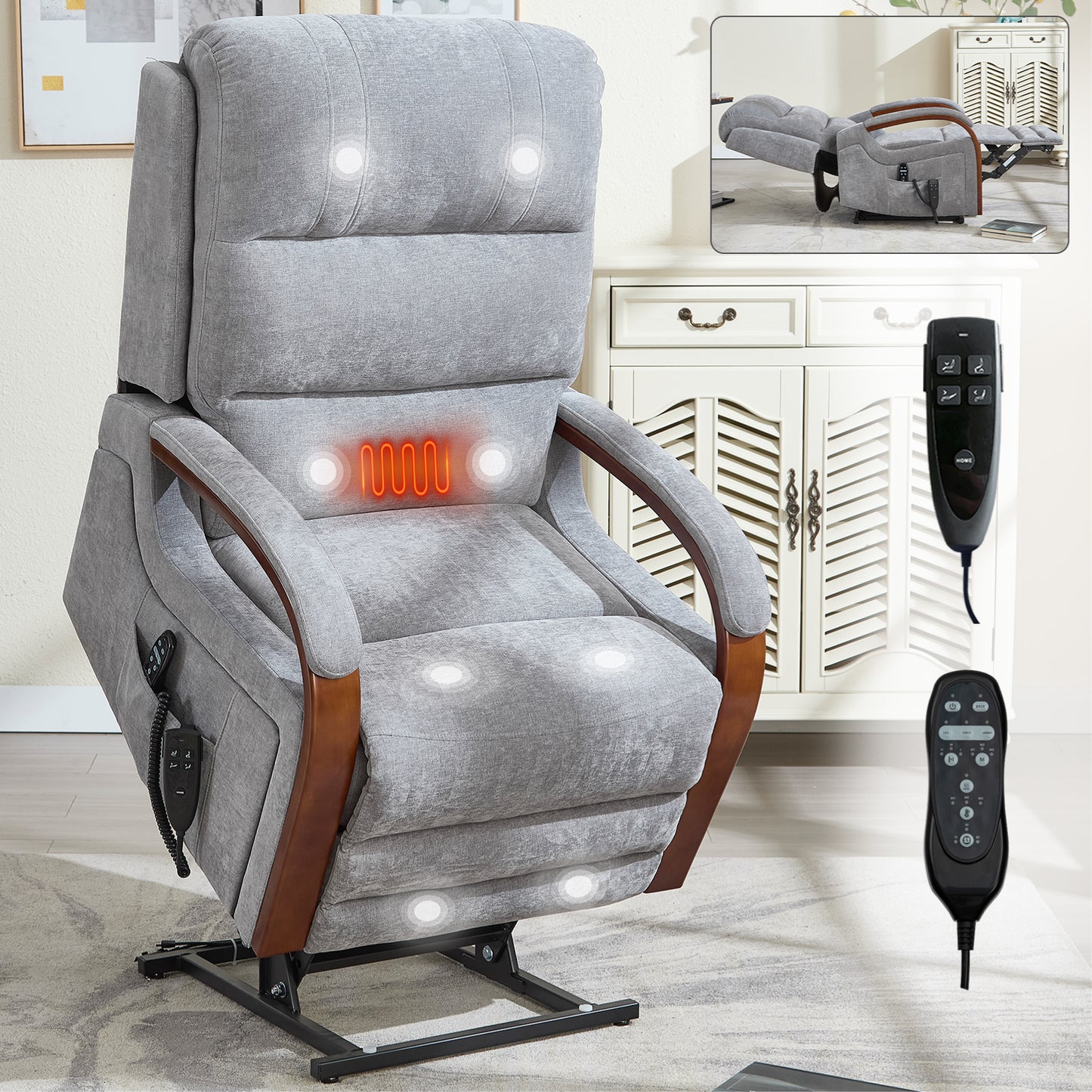 The Wyoming Collection - Power Grey Chenille Lift Recliner Chair