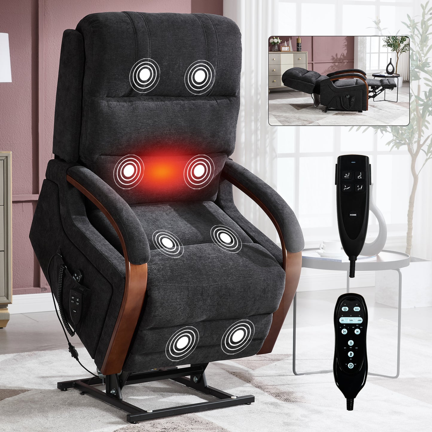 The Wyoming Collection - Power Black Chenille Lift Recliner Chair