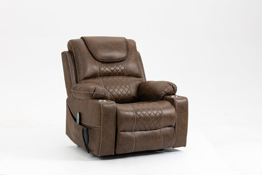 The Raceway Collection- Brown Leather Power Lift Chair