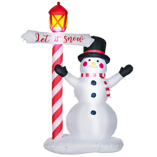 HOMCOM 7ft Christmas Inflatables Outdoor Decorationss Decorations Snowman with Street Light, Blow-Up LED Christmas Decor