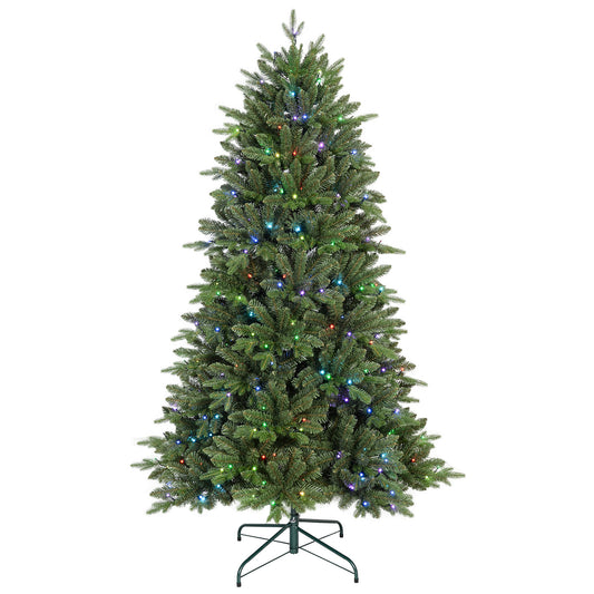 7FT Prelit Christmas Tree with 340 RGB LED Lights & Easy Power Setup, 2126 PE/PVC Tips, 50 Functions – Multicolor Artificial Holiday Tree for Home, Party, or Living Room Decor