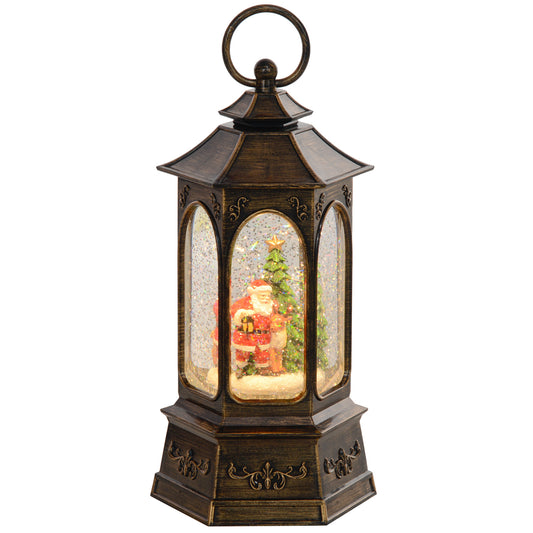 HOMCOM Christmas Snow Globe Lantern with Music and Lights, Musical Snow Globe with Swirling Glitter, Battery Operated Christmas Decoration for Holiday Party or Gift, Bronze
