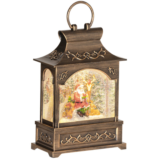HOMCOM Christmas Snow Globe Lantern, Lighted Musical Snow Globe with Swirling Glitter, Battery Operated Christmas Decoration for Holiday Party or Gift, Bronze