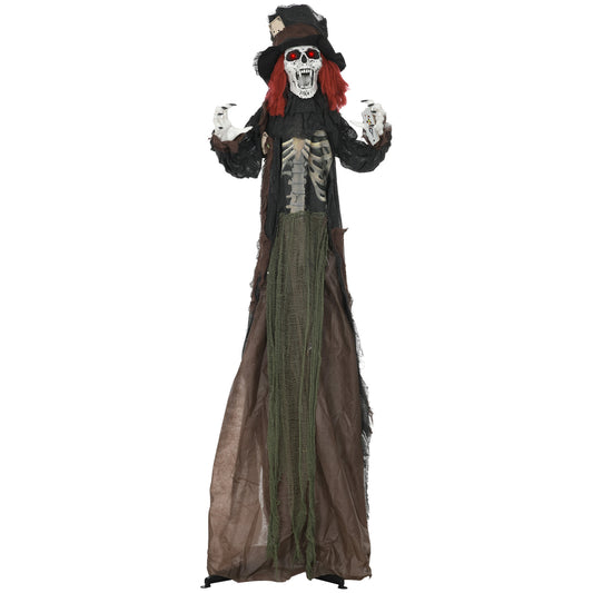 HOMCOM 6' Life Size Outdoor Halloween Decoration, Animatronic Zombie with Realistic Skeleton Chest and Scary Sharp Teeth, Sound and Motion Activated Animated Prop with Light Up Eyes