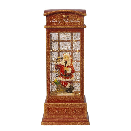 4x4x10'H Christmas Lighted Water Spinning Phone Booth With Santa On Phone, 3*AA Batteries Required