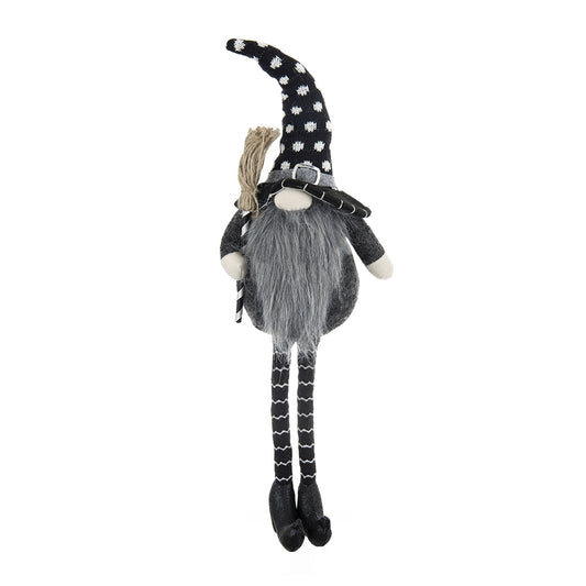 6.3x4.3x25' Fabric Sitting Black Gnome With Broomstick & Soft Legs, for Halloween Decor