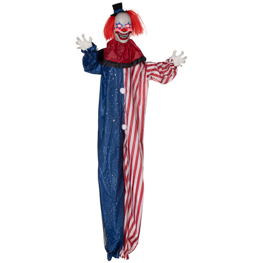 HOMCOM 6' Life Size Halloween Hanging Clown Decoration, Scary Animatronic Talking Clown with Light-up Eyes and Creepy Sound for Indoor or Covered Outdoor Porch, Battery Operated Halloween Prop