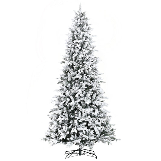HOMCOM 9 Foot Pine Snow Flocked Artificial Christmas Tree with 616 Realistic Cedar Branches, Auto Open, Home Holiday Decoration, Green