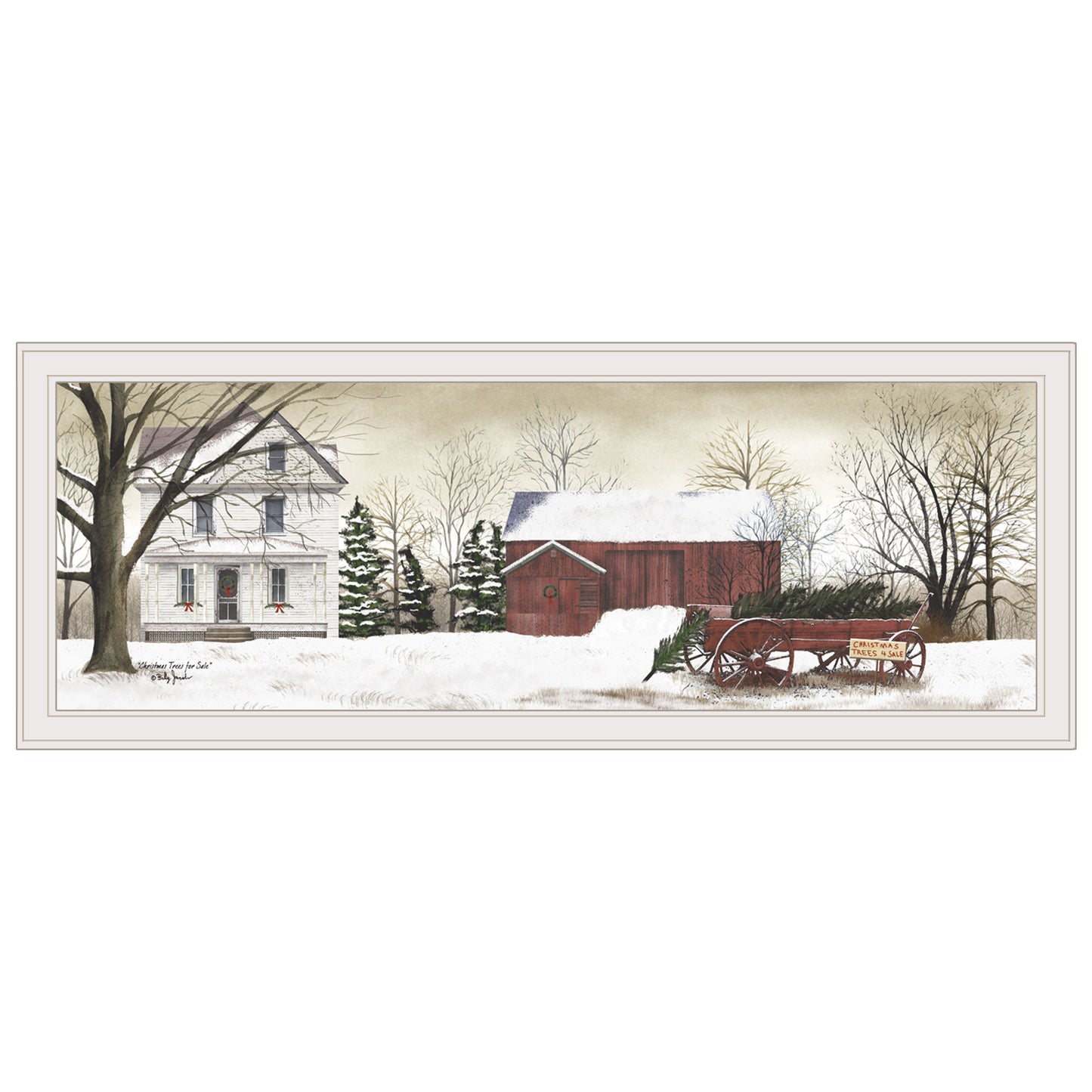 'Christmas Trees for Sale' By Billy Jacobs, Ready to Hang Framed Print, White Frame