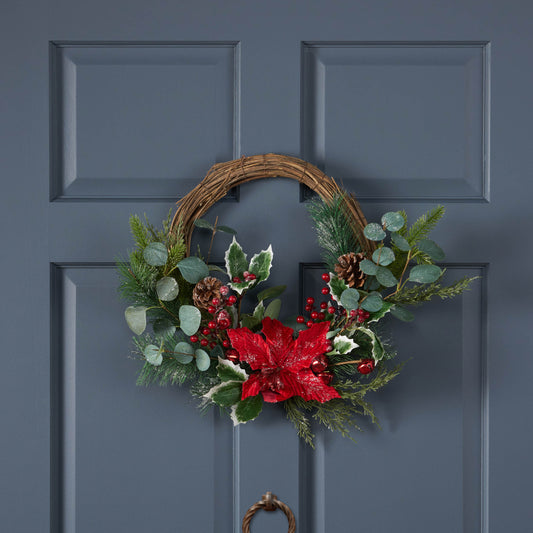 23.5' POINSETTIA/BERRY/EUCALYPTUS HALF WREATH