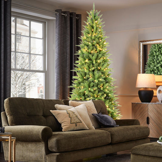 9FT Slim Christmas Tree with 650 Warm White LED Lights – 2152 PE+PVC Tips, Space-Saving Hinged Design, Easy Setup, Sturdy Metal Stand – Realistic Pencil Tree for Small Spaces