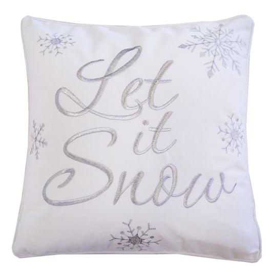 Let It Snow Embroidered Cotton Throw Pillow – 20x20' White Christmas Cushion with Snowflakes & Insert