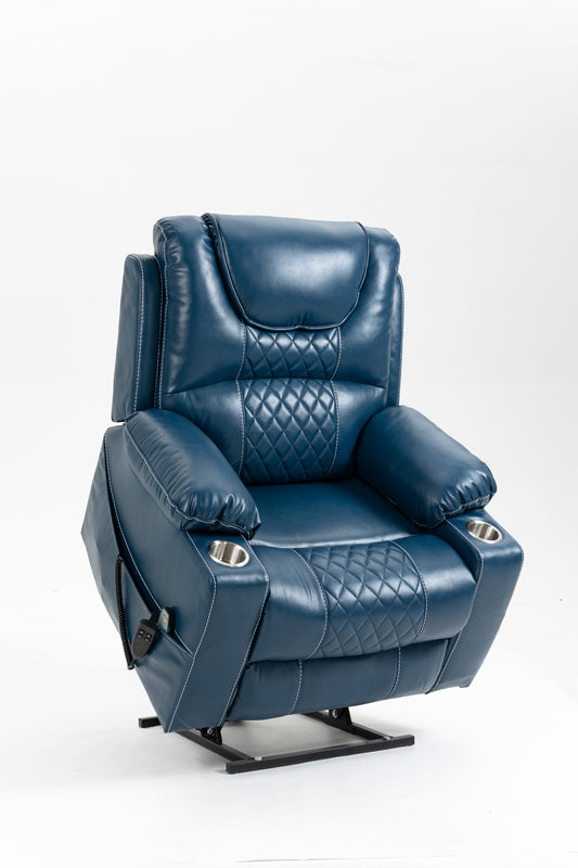 The Raceway Collection- Blue Leather Power Lift Chair